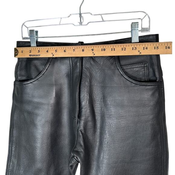 Vintage y2k Womans 8 High Waist Straight Leg Leather Pants Flat Front Crop Black - Picture 5 of 7